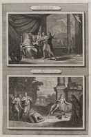 KG 12130
<br/>
Illustraties uit de Bijbel van Martin, Job I.13-21 & Job II 7-12, Job zijne rampen geboodschapt & Job op de mesthoop door zijn drie vrienden bezocht.
<br/>
<em>Gruvien (werkz. XVIIB)</em>